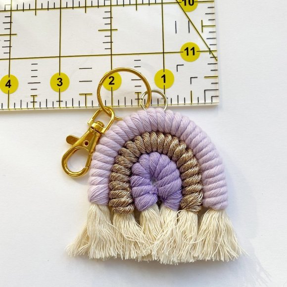 Macrame Rainbow Keychain, Macrame Bag Charm, Purse Charm,Boho Bridal Decor - Picture 3 of 5